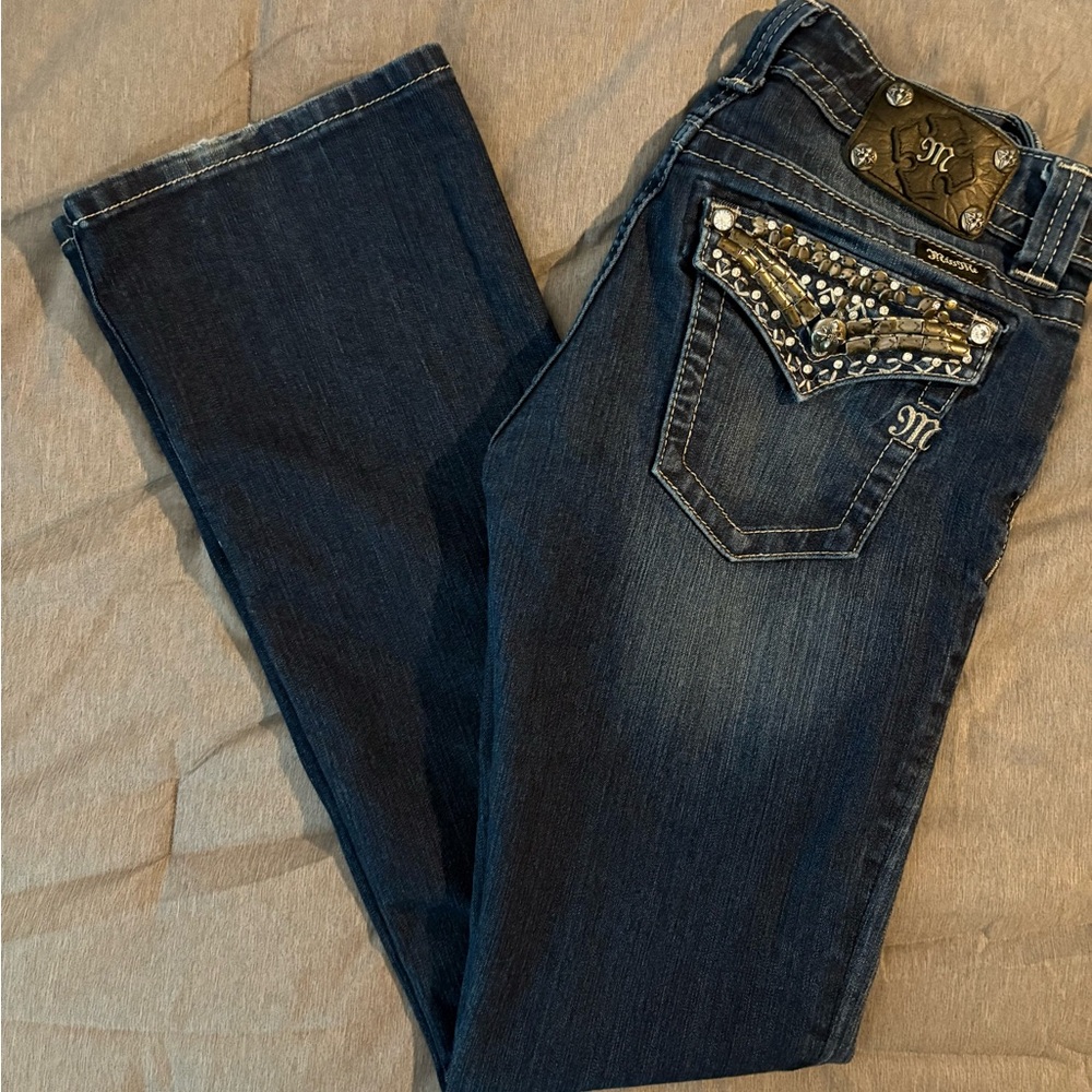 Miss Me Blue Boot Cut Jeans with Embellished Design